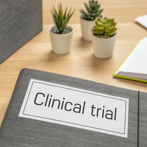 Clinical trial notebook on table